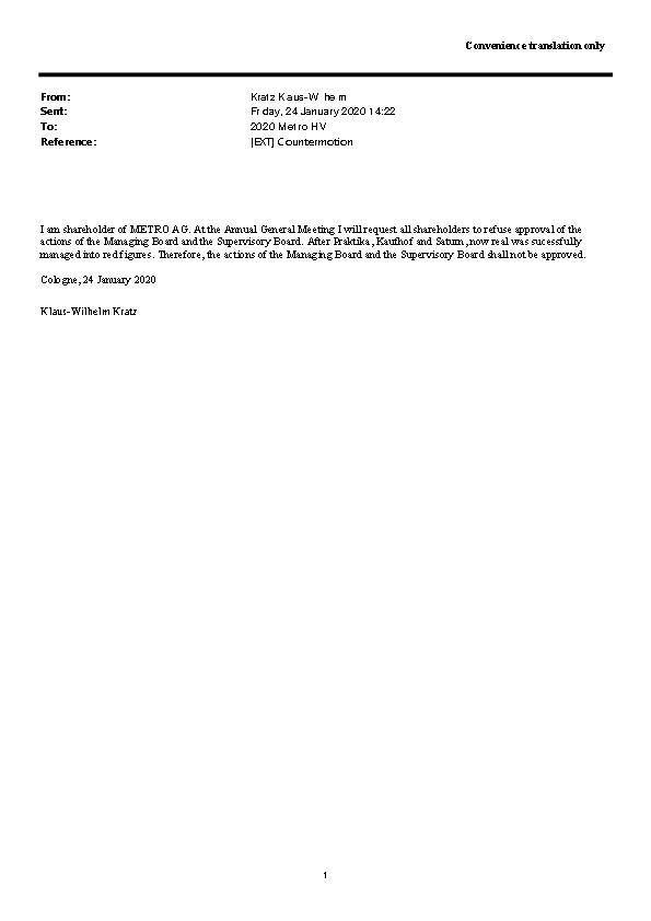 Countermotion to the agenda items 3 and 4 by Mr Klaus-Wilhelm Kratz