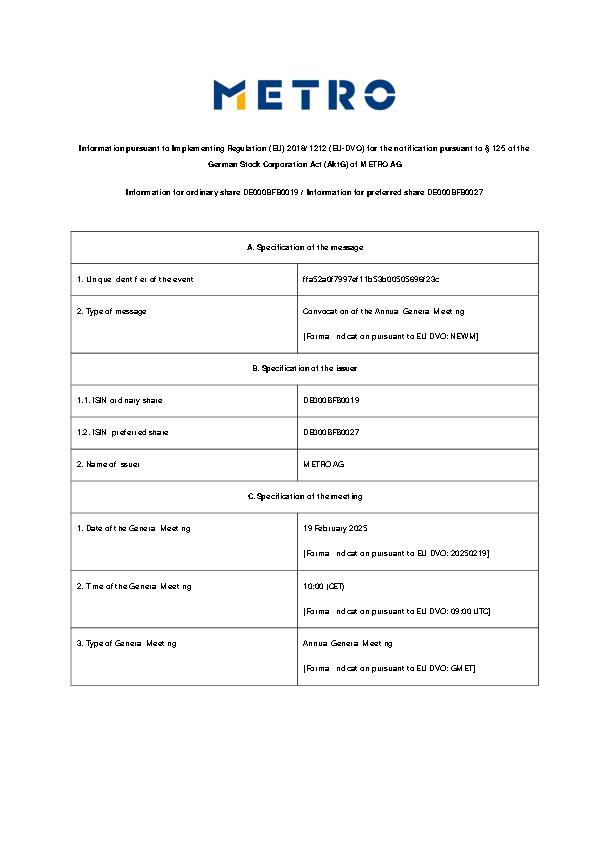 Information pursuant to Implementation Regulation (EU) 2018/1212 for the notification pursuant § 125 AktG