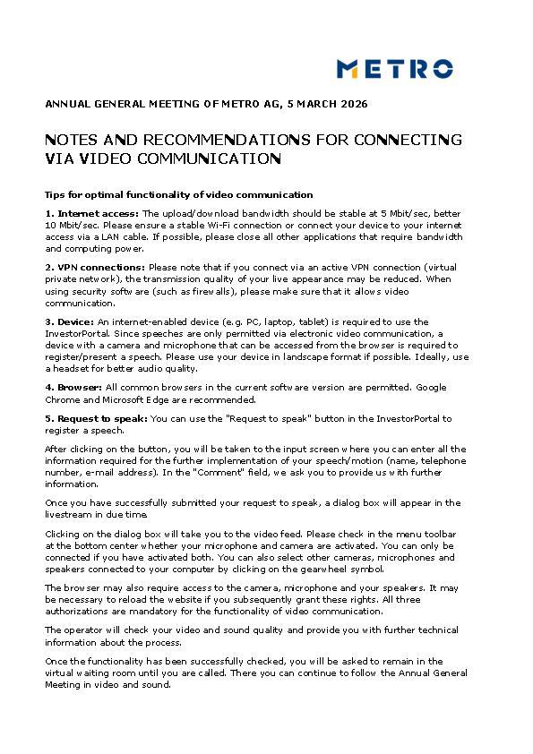Notes and recommendations for connecting via video communication